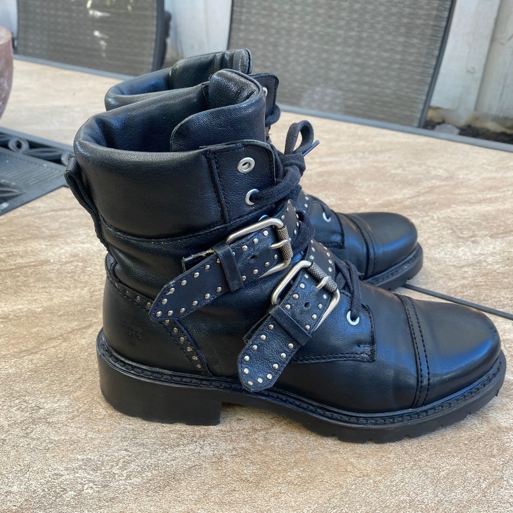 Frye Samantha Stud Belted Combat Boot size 7 1/2B